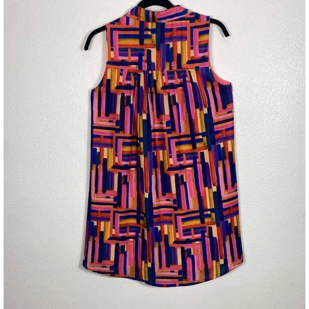 SSYS Pink Multicolor Geometric Sleeveless Shift Dress V-Neck Lightweight Size XS - Picture 8 of 14